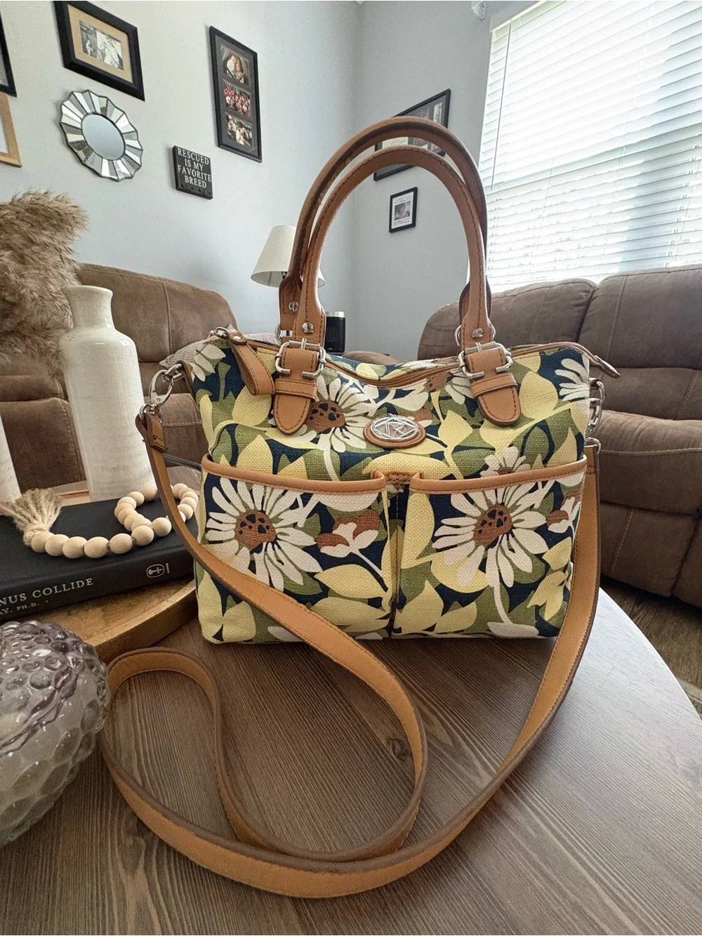 Floral Canvas Satchel with Tan Trim by Relic by Fossil